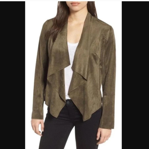 Kut From The Kloth Tayanita Olive Green Faux Suede Open Front Jacket large - Picture 1 of 6